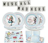 Talking Tables 5pcs Alice in Wonderland Party Set for 16 Guests Plates Napkins Cups & Double Sided Bunting Mad Hatter Tea Party Decorations for Mother's Day Birthday Baby Shower Afternoon Tea
