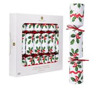 Talking Tables 6 x Christmas Crackers with Who, What, Where am I’ Games, Party Hat, Botanical Holly White Design Eco-Friendly Xmas Tableware, Recyclable