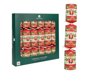 Talking Tables 6 x Red Christmas Crackers Folklore Holly Bows Festive Crackers with Culinary Gifts, Jokes & Hat Plastic Free Eco Friendly Crackers for Christmas Dinner Table Decorations 12inches
