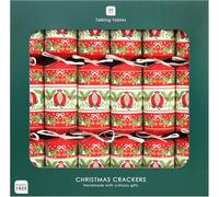 Talking Tables 6 x Red Folklore Holly Bows Festive Culinary Gifts, Jokes & Hat Plastic Free Eco Friendly Crackers for Christmas Dinner Table Decorations 12inches