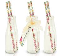 Talking Tables 6 x Reusable Alice in Wonderland Drink Bottles Set with Straws -Mini Drink Bottles Perfect for Mad Hatter Tea Party Decorations, Mothers Day Baby Showers, Weddings, Kids Birthday 8cm