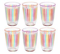 Talking Tables 6 x Tall Glass Tumblers Bright Rainbow Coloured Striped Drinking Glasses for Water Juice Cocktail Summer Birthday Party Restaurants Catering BBQ
