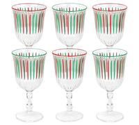 Talking Tables 6 x Wine Glass Set of 6 Green and Red Coloured Striped Drinking Glasses for Wine Prosecco Water Juice Cocktail Christmas Birthday Party Restaurants Catering BBQ 240 ML