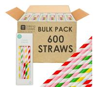 Talking Tables 600 x Bulk Stripy Cocktail Disposable Striped Paper Drinking Straws for Birthday, Wedding, Party, Catering, Bar, Red, White, Blue, Yellow