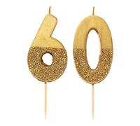 Talking Tables 60th Birthday Number Cake Candles Gold Dipped in Glitter