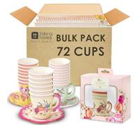 Talking Tables 72 x Pretty Disposable Floral Tea Cups and Saucer Set, Truly Scrumptious Table Decorations Afternoon Tea Party Supplies for Mother’s Day Wedding, Birthday, Baby Shower Height 3"