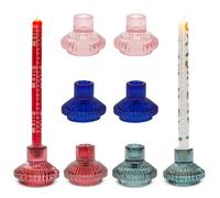 Talking Tables 8 x Coloured Glass Candlestick Holders 2 x pink, blue, red, green tealight holders, elegant and beautiful home décor, or summer outdoor table wedding decorations 12cm