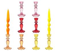 Talking Tables 8 x Coloured Glass Candlestick Holders 2 x pink, orange, yellow and red candle holders, bright and beautiful home décor, or summer outdoor table wedding decorations 16cm