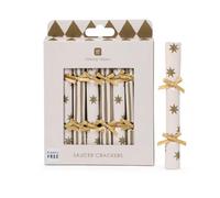 Talking Tables 8 x Handmade Gold Saucer Christmas Crackers 12.5cm | Two gold designs - stripes and stars on cream, gold satin bows, saucer size for afternoon tea