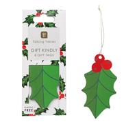 Talking Tables 8 x Holly Green Gift Tag with String for Presents, 10cm x 5.5cm Secret Santa, Christmas, Birthday, Gift, Tie on Labels with String, Leaf Designed Labels