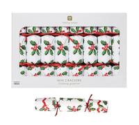 Talking Tables 8 x Mini Christmas Crackers with Fun and Games, Party Hat, Botanical Holly White Design Eco-Friendly Xmas Tableware, Recyclable