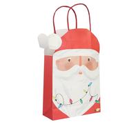 Talking Tables 8 x Paper Gift Santa Shape Christmas Design Reusable Plastic Free Recyclable Bags for Presents Party Favours and Stocking Fillers 18cm, 8 Count (Pack of 1)