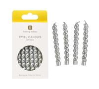 Talking Tables 8 x Silver Twisted Spiral Birthday Candles Cake Toppers Cake Decorations Metallic Birthday Candles Ideal for Parties Birthdays Silver Party Accessories 8cm