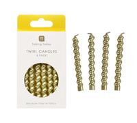 Talking Tables 8 x Twisted Spiral Gold Birthday Candles, Cake Décor, Cake Topper, Metallic Candle, Spiral Cupcake Decoration
