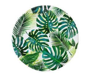 Talking Tables 96 x Tropical Strong Paper Plates, Bulk Pack Palm Design Disposable Tableware, Kid's Jungle BBQ Hawaiian Theme Party, Table Decorations Summer Luau, Green for BBQ, Birthday, Size 9’