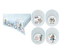 Talking Tables Alice in Wonderland Paper Table Cover Blue & Alice Paper Plates 24pk Bundle