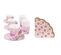 Talking Tables Blossom Girls Cup Saucer Set & Truly Scrumptious Floral Napkins Bundle