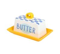 Talking Tables Blue Check Butter Dish with Lid, Ceramic, Classic Checked Design for Dining, Kitchen Tables and Breakfast 13cm x 10cm x 10cm