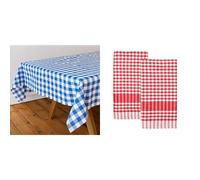 Talking Tables Blue Gingham Tablecloth & Red Gingham Tea Towels 2pk Mixed Bundle