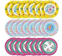 Talking Tables Boho Colourful Floral Paper Plates - 24 Pack Disposable Tableware for Kids Birthday Encanto Party Decorations, Hawaiian Theme, Summer Picnic, BBQ - 23cm,Blue,pink
