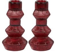 Talking Tables Burgundy Glass Candle Holder Decorative 3-Tier Candlestick Holder Gift for Weddings Home Decor Taper Candle Stand Dinner Parties Living Room Table Centrepiece 12cm (Pack of 2)