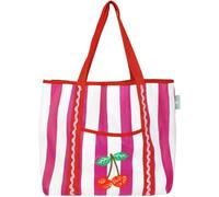 Talking Tables Cherry Tote Bag Reusable Recycled Plastic Shopping Bag with Cherry Illustration for Food Shopping Beach Days Picnics and Travel, Strong, Washable Large Capacity 39cm x 46.5cm