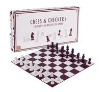 Talking Tables Chess Board & Checkers Set - Premium 2 in 1 Chess Set for Adults Board Games Set for Adults & Families - Decorative Reversible Board with Wooden Pieces & Cotton Storage Bags