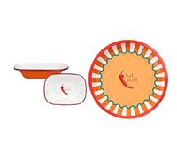 Talking Tables Chilli Enamel Oven Dish 20cm & Chilli Serving Tray Round BBQ Bundle
