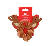 Talking Tables Christmas Brown Reindeer Scrunchie, Party Dress, Hair Accessories for Women, Elastic Thick Band, Hair Tie, Ponytail Holder, Present, Decorations, Gifts, Secret Santa