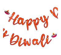 Talking Tables Diwali Bunting Garland | Happy Diwali Hanging Decoration with Diya Candle Design | Reusable Diwali Party Décor, Vibrant Orange, 3 m