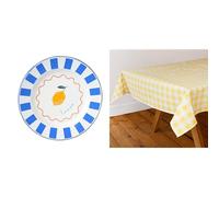 Talking Tables Enamel Dinner Plate Lemon 25cm & Yellow Gingham Tablecloth Summer Bundle