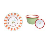 Talking Tables Enamel Dinner Plate Olive 25cm & Enamel Bowl Olive 10cm Mediterranean Bundle