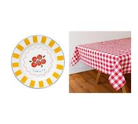 Talking Tables Enamel Dinner Plate Tomato 25cm & Red Gingham Tablecloth Outdoor Bundle