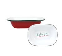 Talking Tables Enamelware Red Serving Dish with Delicious Print Cake Pan BBQ Sharing Plate Salad or Party Snack Tray Durable Unbreakable Metal Enamel, Tableware, Xmas, Camping 20cm