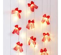 Talking Tables Fairy Lights Red Fabric Bow LED String Lights - Warm White Silver Wire Indoor Party Bedroom Christmas Decorations for Wedding Anniversary Table Centrepiece 2.6m