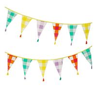 Talking Tables Gingham Fabric Bunting with Tassels-3m | Triangle Flag Pennant Garland, 100% Organic Cotton, Colourful Party Decorations, Kids Bedroom Décor, Easter, Summer Picnic