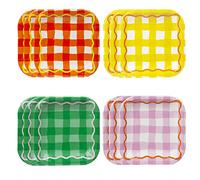Talking Tables Gingham Plates in Orange, Yellow, Green and Purple - Colourful Paper Tableware for Easter, Birthday Party Food, Picnic, Summer - 12 Pack,18cm x 18cm, Gingplates