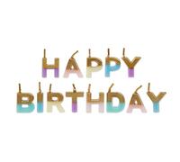 Talking Tables Glitter Happy Birthday Candles Cake Toppers Pastel Gold Letters for Birthday Cakes Decorations Gold Birthday Candles Cake Fun Party Supplies - Wax Letters