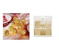 Talking Tables Gold Mirror Disco Fairy String Lights & Gold Happy Birthday Garland Bundle
