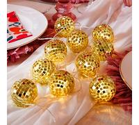 Talking Tables Gold Mirror Disco Outdor or Indoor Fairy String Lights-Warm Glow | Fun Decorations Birthday, Christmas or NYE Party, Home Décor | LED Battery Operated | 10 Balls | Length 1.6m