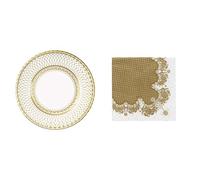 Talking Tables Gold Vintage Paper Plates 8pk Large & Gold Napkins 20pk Bundle