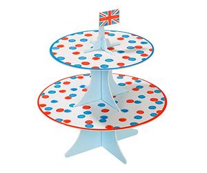 Talking Tables Great British Recyclable & Disposable Paper Tiered Cake Stand Centrepiece with Toppers | 2022 Queen's Platinum Jubilee Party Supplies Table Decorations Red White Blue