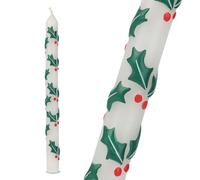 Talking Tables Hand Painted 3D Holly Dinner Candle 28cm Candlesticks Christmas Decoration Unscented 6 Hours Burn Time Eco-Friendly Table Décor White Red Green Novelty Candles Stocking Filler