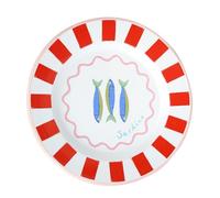 Talking Tables Bon Appetit Handmade Dinner Enamel Plate with Fish Design Lightweight, Perfect for Outdoor Dining, Picnic, Camping, and Beach - Stylish Summer Tableware Dishwasher Safe 25cm