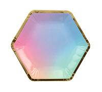 Talking Tables Hexagon Shaped Pastel Paper Plates, 8 Pack, 25cm | Ombre Colourful Disposable Party Tableware for Rainbow Birthday, Kids Mermaid Party, Disco, Baby Shower, Picnic, Girls Sleepover