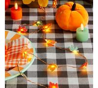 Talking Tables Fall Indoor LED String Warm Glow Autumnal Table Decorations Fun for Harvest Themed Party Home Décor, Battery Not Included, Light Length 2m Halloween Leaf, Felt
