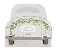 Talking Tables Just Married Wedding Napkins for Cake | Pack of 16 Car Shaped Serviettes with White Wreath Design