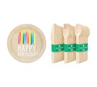 Talking Tables Kraft Birthday Plates 10pk & Wooden Cutlery 150pk Eco Biodegradable Birthday Bundle