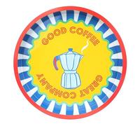 Talking Tables Large Round Serving Tray for Drinks, Snacks, Condiments Decorative and Colourful Coffee Design, Ideal for Summer Dining, BBQ, Outdoor Dining Garden Parties | Made of Tin | 30cm