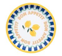 Talking Tables Large Round Serving Tray for Drinks, Snacks, Condiments Decorative and Colourful Lemon Design, Ideal for Summer Dining, BBQ, Outdoor Dining Garden Parties | Made of Tin | 31cm